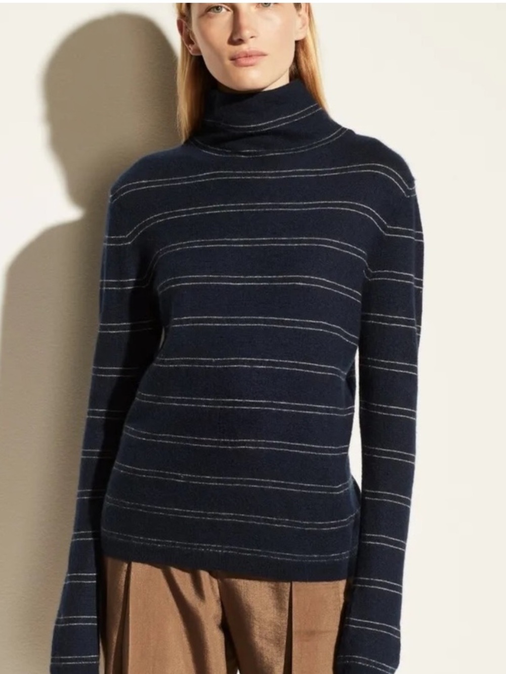 Vince Striped Navy Mock Neck Sweater - size L
